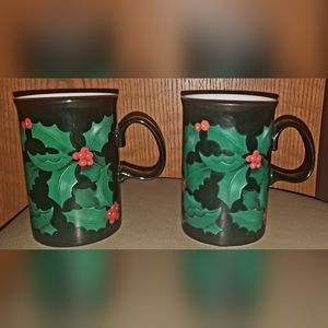 Dunoon stoneware holly mugs